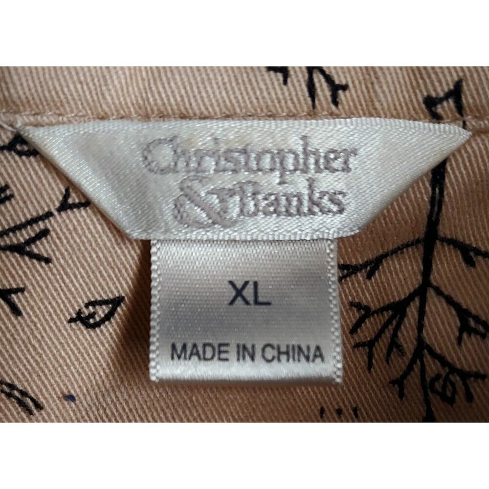 Christopher & Banks Womens Tan Stretch Jacket Dog People City Park Graphic Sz XL - Picture 6 of 6